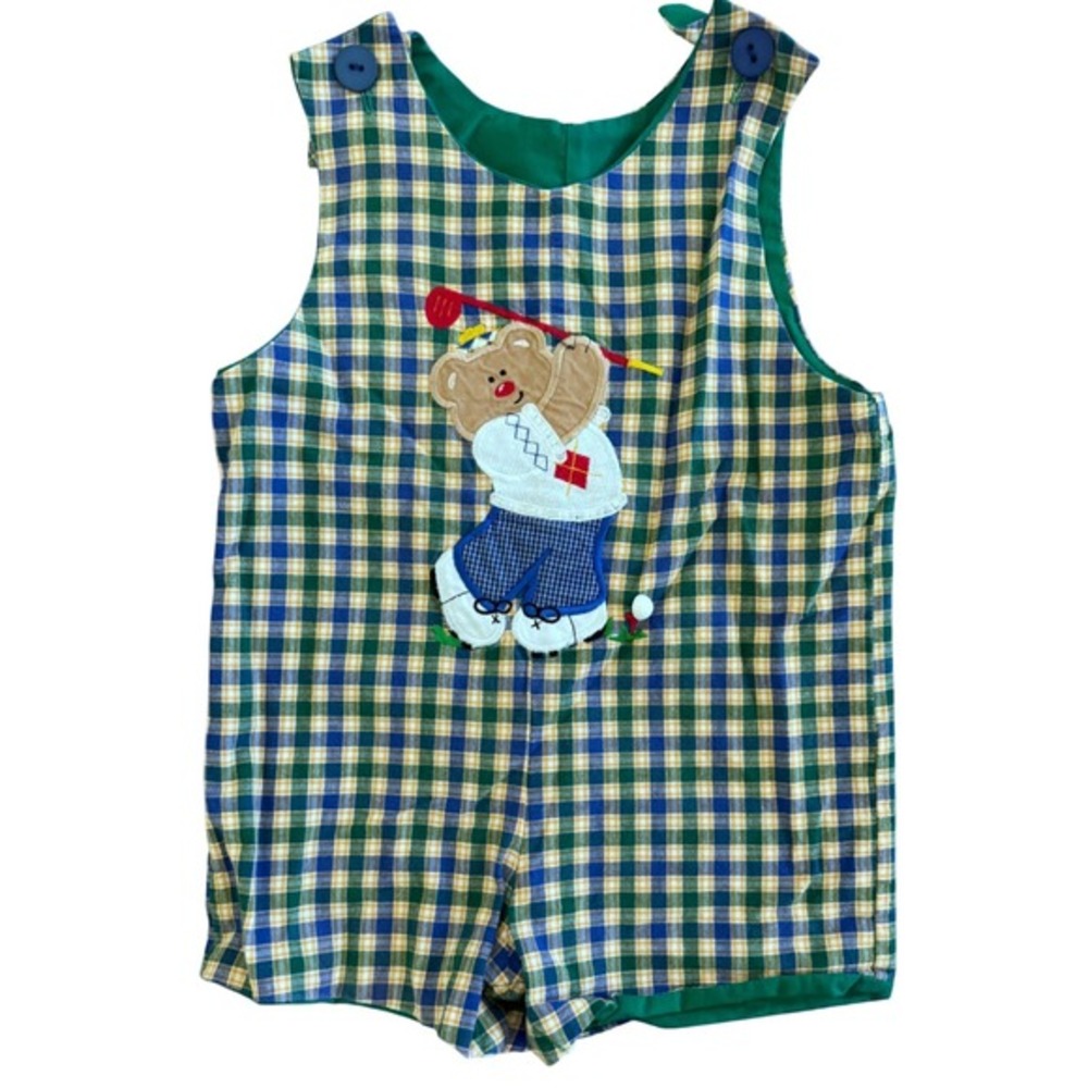 Austin & Ashley Kids 2T Plaid Golf Teddy‎ Bear Applique Jumper